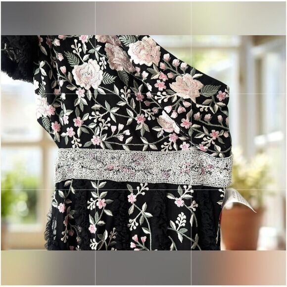 Mac Duggal Embroidered One Shoulder Gown Black Floral Lace up Dress NWT - Picture 7 of 16
